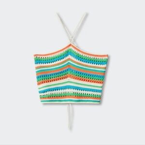 Multicolor Halter Crochet Striped Top